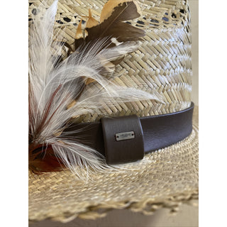 NWT $895 Saint Laurent Straw Cowboy Hat With Leather and Feathers Brown M