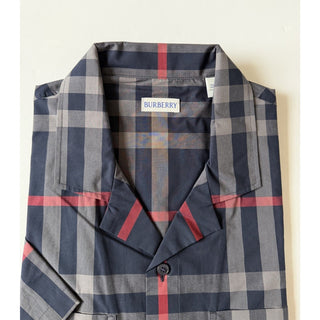 Burberry Elio Check Short Sleeve Shirt Navy/Grey IP Check Men L 8121727 NWT $640
