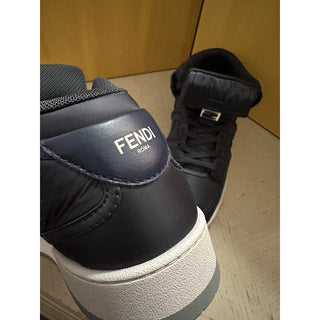 NIB $1390 Fendi Men FF Logo Nylon/Leather Match Sneakers Blue/Gray 11 US/10 UK