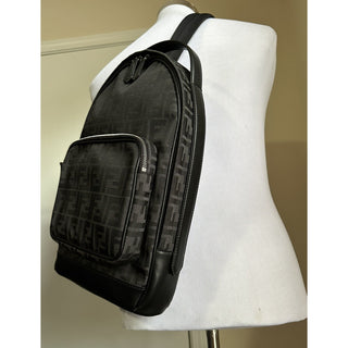 New $2100 Fendi Canvas/Leather FF Logo One-Shoulder Backpack Black/Brown 7VZ065