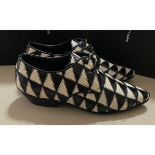 NIB $1795 Saint Laurent Women Python Leather Shoes Black/Ivory 7.5 US/37.5 Eu