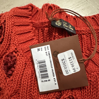 Loro Piana Women Valencia Cabled Cotton Sweater Orange Size XL Italy New $3350