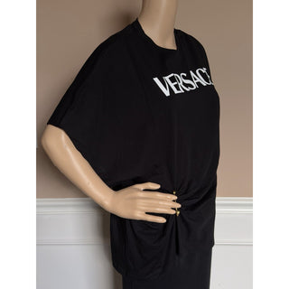 Versace Women's White Logo Jersey Black T-Shirt 6 (42 Euro) 1010260 NWT $750