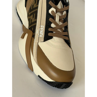Fendi Flow FF Logo Sneakers Brown/Beige Men 12 US (11 Fendi) 7E1392 NIB $995