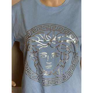 Versace Women's Silver Medusa Light Blue Jersey T-Shirt 4 (38 Euro) 1016967 NWT