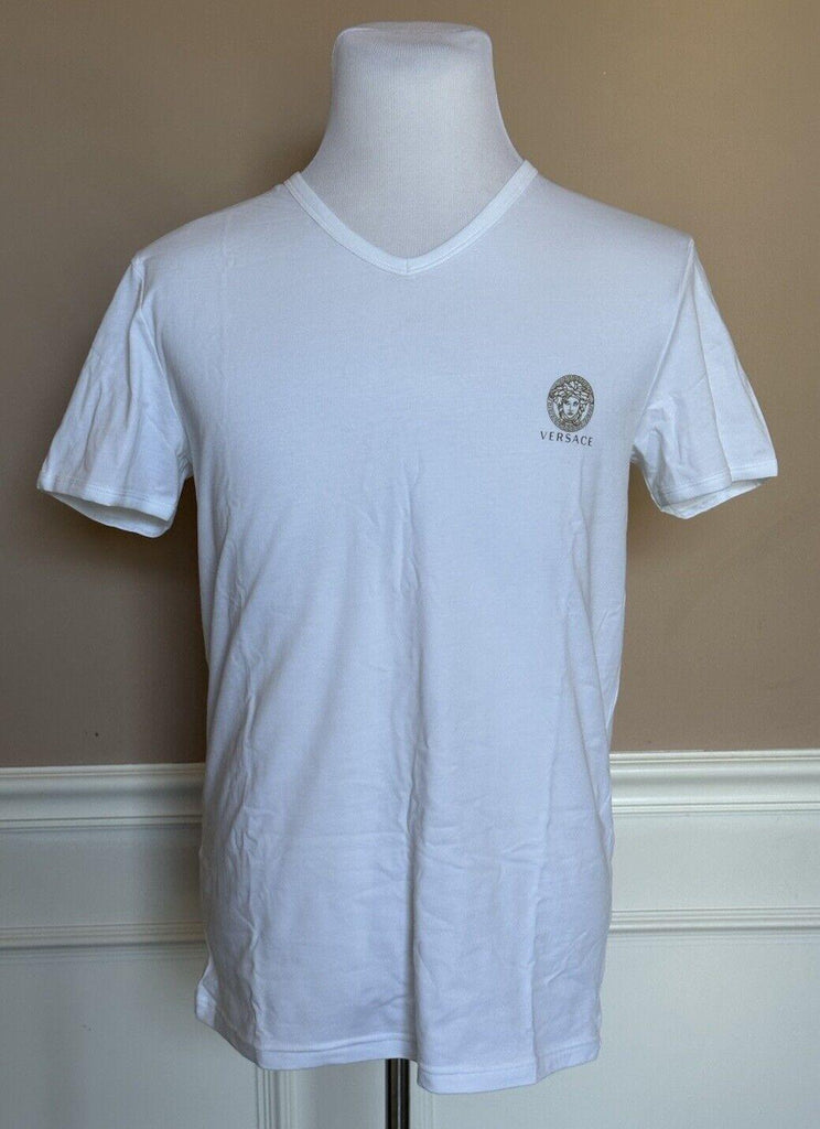 Versace Medusa Logo V-Neck Cotton Jersey White XL-2XL US (Versace 7) NIB $125