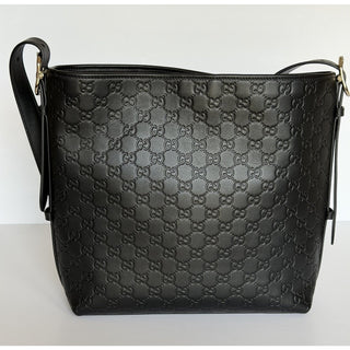 Gucci GG Emblem Leather Medium Black Tote Shoulder Bag 847452 Italy NWOT