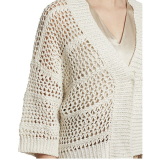 New $2595 Brunello Cucinelli Women Open Weave Cardigan Sweater Color Oatmeal XL