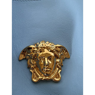 Versace La Medusa Leather Tote Bag Blue with Gold Medusa 1020004 1A14675 NWT