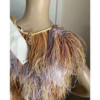 New $13375 Givenchy Ostrich Feather Sleeveless Dress DK Beige 6 US/40 It Italy