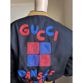 New $3980 Gucci Women Reversible Bomber Jacket Coat Black/Yellow/Multi 44/8