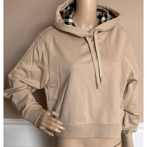 Burberry Talley Checked Sweatshirt with Hoodie Soft Fawn XL 8084392 NWT $760