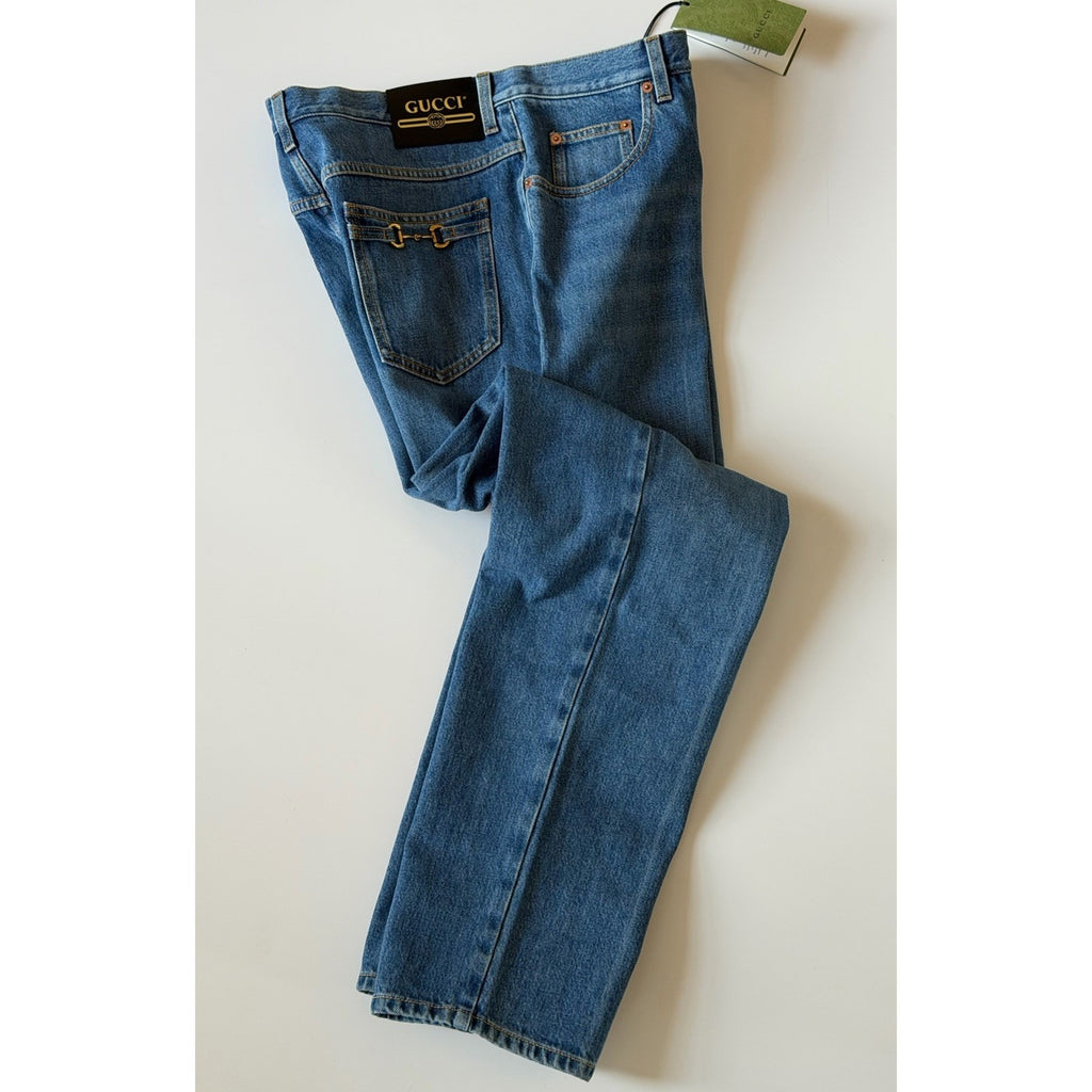 Gucci 80s Fit Horsebit Jeans Women’s Size 33 Blue Denim Made in Italy 666841 NWT
