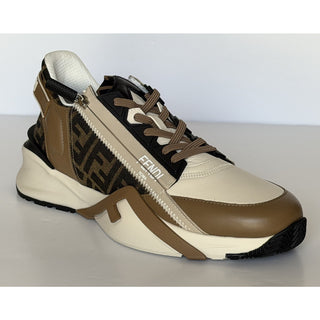 Fendi Flow FF Logo Sneakers Brown/Beige Men 12 US (11 Fendi) 7E1392 NIB $995