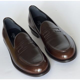Fendi FF Penny Loafers Brown Calf Leather Men 10 US (9 Fendi) 7D1645 NIB $1250