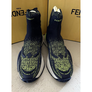 NIB $1190 Fendi Men Contrast Knit High Top Sneakers Shoes Navy/Green 11 US/10 UK