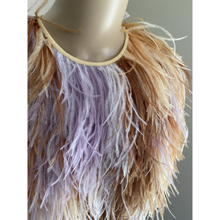 New $13375 Givenchy Ostrich Feather Sleeveless Dress DK Beige 6 US/40 It Italy