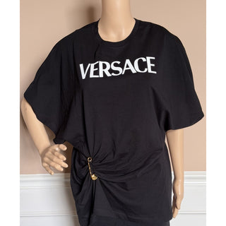Versace Women's White Logo Jersey Black T-Shirt 8 (44 Euro) 1010260 NWT $750