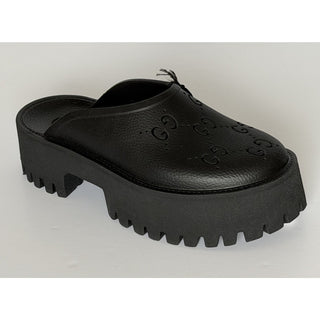 Gucci GG Monogram Rubber Platform Mule Slides Black 10 US (40 Euro) 663577 NWT