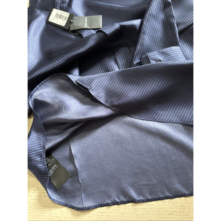 New $1495 Giorgio Armani Men Silk Navy Blue Shirt with Light Blue Strip 43/17