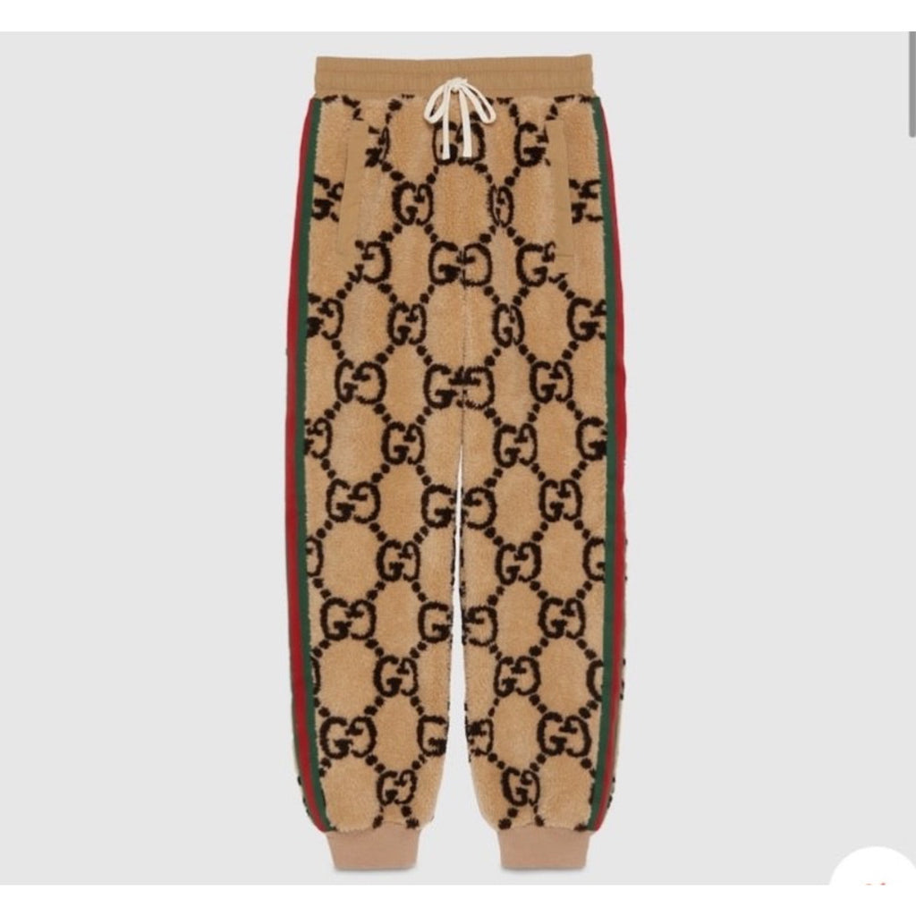 Gucci GG Jacquard Jogging Pants Camel Brown Web Stripe Small Women’s 722196 NWT