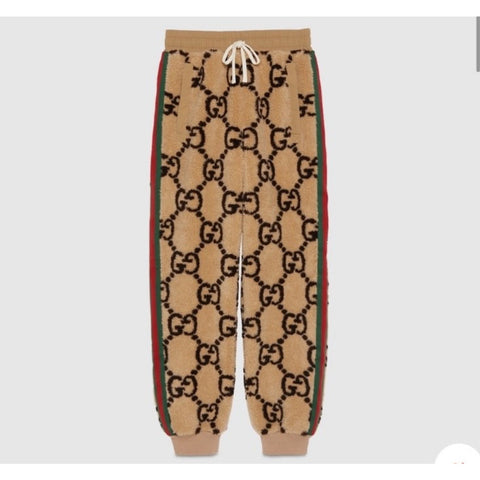 Gucci GG Jacquard Jogging Pants Camel Brown Web Stripe Small Women’s 722196 NWT