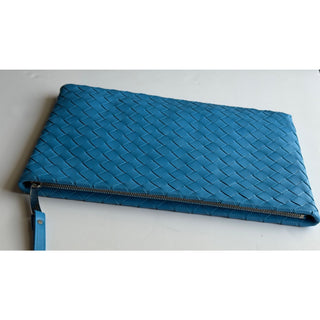 Bottega Venera Intrecciato Blue Leather Large Clutch 608249 IT NWT $1850