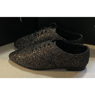 NIB $1095 Saint Laurent Men Glitter Midnight Leather Shoes Black/Gold 10.5 US/