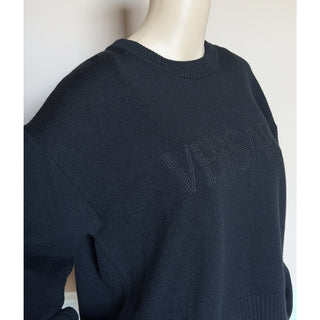 Versace Logo Wool Knit Sweater Black Women’s 4 US (IT 40) 1022085 NWT $1125