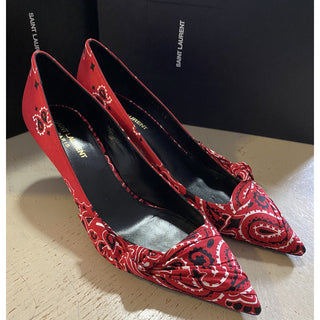 NIB $895 Saint Laurent Women Bandana Dress Shoes Red 7 US ( 37 Eu )
