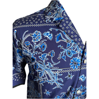New $1300 Gucci Men’s Flower Bandana Print Shirt Blue Size 54/XXL