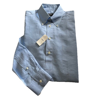 New $950 ZEGNA Men Linen Blend Button Down Shirt Blue Size XL Italy