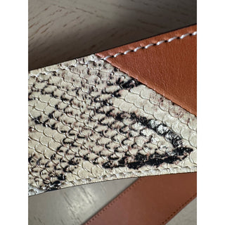 New $1980 Gucci Ostrich Leather/Python GG Marmont Belt Brown/Beige/White 90/36