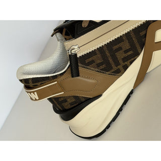 Fendi Flow FF Logo Sneakers Brown/Beige Men 12 US (11 Fendi) 7E1392 NIB $995