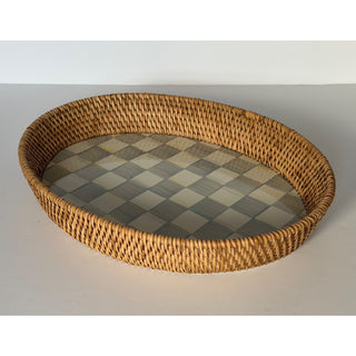 MacKenzie-Childs Sterling Check Rattan Enamel Large Oval Serving Tray 15x11