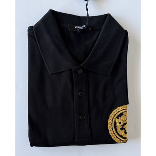 Versace Black Embroidered Piquet Cotton Polo Shirt 4XL 1013906 Made in Italy NWT