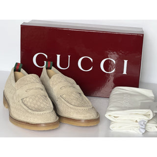 Gucci Mens GG Monogram Suede Loafers Shoes Oatmeal 9.5 US (9 Gucci) 831289 NIB