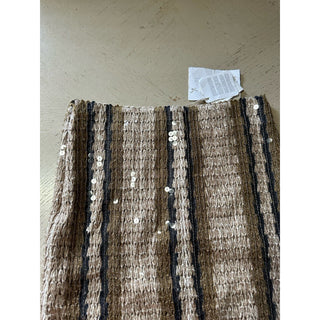 Brunello Cucinelli Striped Sequined Midi Skirt Beige/Multicolor 42/6 New $4195