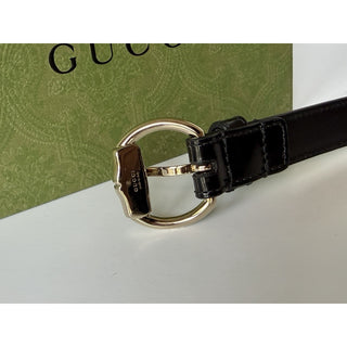 Gucci Metal Bamboo Detail Buckle Women's Black Leather Belt 80/32 IT 828330NWT