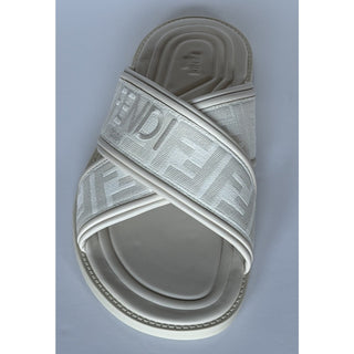 Fendi Men's FF Leather/Fabric Ivory Slide Sandals 12 US/11 UK IT 7X1548 NIB $730