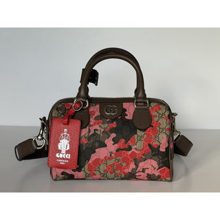 Gucci GG Small Boston Duffle Bag Pink/Red/Brown Camo Shoulder Bag 854860 NWT