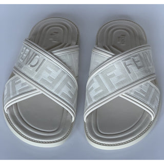 Fendi Men's FF Leather/Fabric Ivory Slide Sandals 12 US/11 UK IT 7X1548 NIB $730
