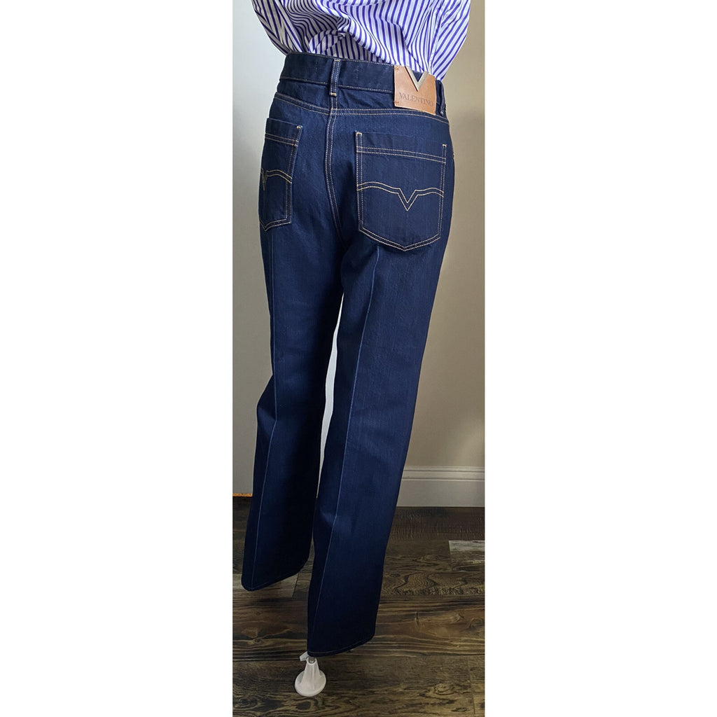 New $1200 Valentino Women's Crop Denim Flare Jeans Pants Blue 32 Italy