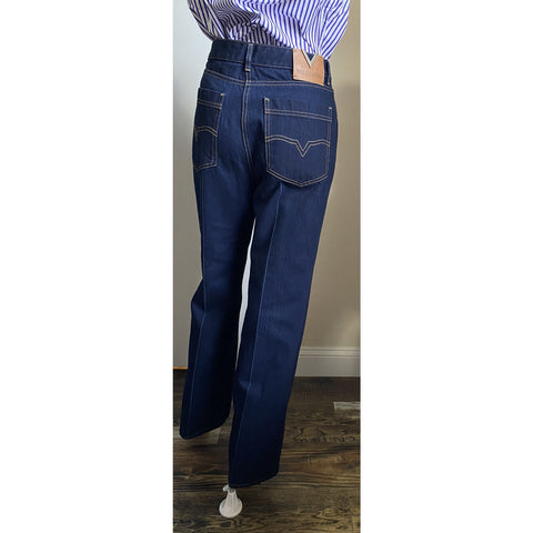 New $1200 Valentino Women's Crop Denim Flare Jeans Pants Blue 32 Italy
