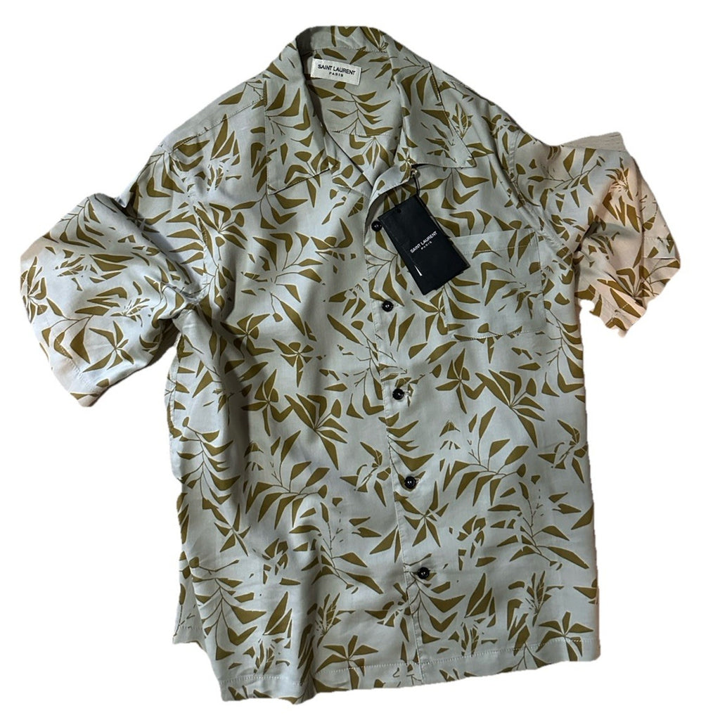 NWT $890 Saint Laurent Men Hawaii Shirt light beige/cream Size L