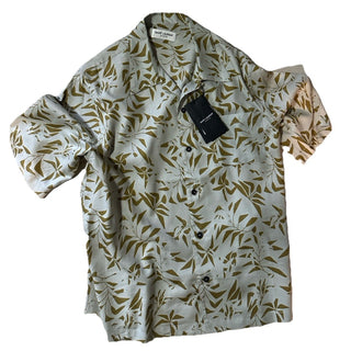 NWT $890 Saint Laurent Men Hawaii Shirt light beige/cream Size L