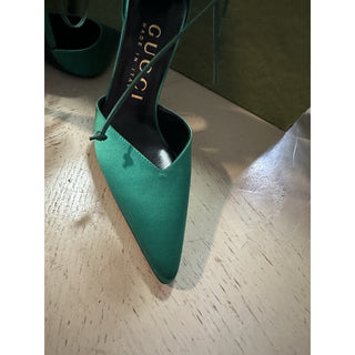 Gucci Women Satin Strap Pumps Sandal Shoes Green 6.5 US/36.5 Eu New 752966