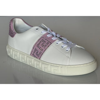 Versace Crystal Greek Women’s White/Pink Leather Sneakers 9.5 US 1013568 NIB
