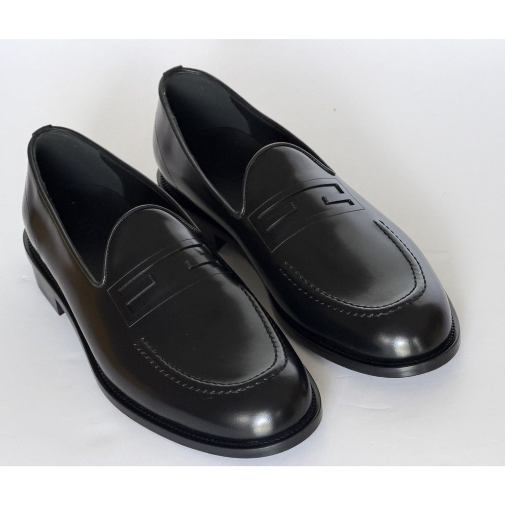 Fendi FF Penny Loafers Black Calf Leather Men 10 US (9 Fendi) 7D1645 NIB $1050