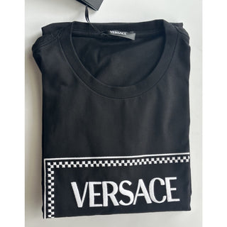 Versace Black Embroidered 90s Vintage Logo T-Shirt 6 (42) 1011882 NWT $750